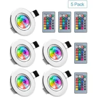 Focos Led Empotrables, Juego De 5 Lámparas Rgb Multicolor Con Control Remoto, 220 V, 16 Colores, Regulables, Luz Diurna, Para Sala De Estar, Porche, Casa, Dormitorio, Baño.
