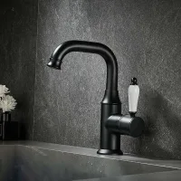 Grifo De Lavabo Giratorio: Cuerpo De Latón, Maneta De Cerámica, Caño Giratorio De 360°, Acabado Negro Mate.