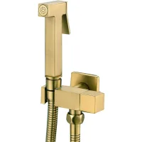 Conjunto De Ducha Cuadrado De Pared En Latón Cromado Para Bidé (oro Cepillado) Zvd