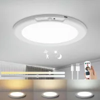Lámpara De Techo Led Con Sensor De Movimiento, Batería Recargable De 6000 Mah, Inalámbrica Con Mando A Distancia, Ø 19 Cm, Regulable (3000–6500 K), Para Escaleras, Pasillos Y Garajes, No Requiere Tala