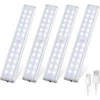 Juego De 4 Luces Led Para Armarios Con 96 Led, Luz Led Con Sensor De Movimiento Y 3 Modos De Iluminación, Luz Led Recargable, Tira De Luz Led Inalámbrica Para Cocina, Luz Nocturna Para Armarios/pasill