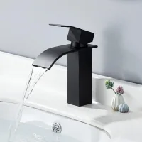 Grifo Monomando Negro Para Lavabo Con Efecto Cascada – Grifo De Baño – Diseño Moderno – Monomando Para Agua Fría Y Caliente – Ajustable (modelo)
