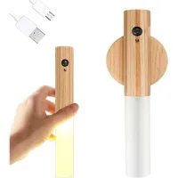 Aplique De Pared De Madera, Luz Nocturna Con Sensor De Movimiento, Inalámbrico, Recargable, Magnético, Aplique De Pared A Pilas Con Interruptor Para Dormitorio, Pasillo, Escalera (fr