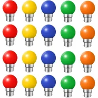 Paquete De 20 Bombillas Led B22 De Colores, Con Casquillo De Bayoneta De 2 W, En Rojo, Amarillo, Naranja, Verde Y Azul, Irrompibles (equivalentes A Una Bombilla Incandescente De 20 W).