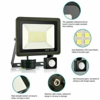 Foco Led Exterior De 100 W Con Sensor De Movimiento, Resistente Al Agua Ip65, 60.000 Lúmenes, Luz Blanca Fría, Iluminación Para Jardín, Garaje Y Campo Deportivo.