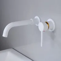 Grifo Mural Para Lavabo, Grifo Mural De Latón De Alta Calidad, Grifo Empotrado Para Baños, Grifo De Agua Fría Y Caliente Con Rotación De 360°, Blanco.