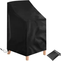 Funda Para Silla De Jardín, Apilable, Impermeable, Resistente, Tejido Oxford 420d, Negra, 120 X 65 X 65/80 Cm
