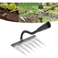 Rastrillo De Jardín - Rastrillo Tradicional De Acero Al Carbono, Rastrillo Para Hojas, Rastrillo Para Césped, Rastrillo Dentado, Para Desherbar/desenredar/sembrar, 6 Dientes De Acero (sin Mango)