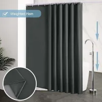 Cortina De Ducha De 240 X 200 Cm, Con 16 Ganchos, Extra Ancha, Con Peso, Resistente Al Moho, Gris Oscuro, Impermeable, Cortina Grande Para Bañera, Tejido De Poliéster, Antibacteriano, Lavable A Máquin