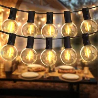 Guirnalda De Luces Led De 15 M De Largo Para Uso Exterior, Con 26 Bombillas De Plástico E12 G40, Resistente Al Agua (ip45) Para Jardín, Patio Y Bistró (g-rapa).