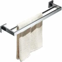Toallero De Pared Para Baño, Doble Barra Para Toallas, Superficie De Espejo Cromado Pulido, 60 Cm