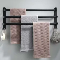Toallero De Aluminio De Pared – 3 Estantes – Con Ganchos – Impermeable – Negro – Para Baño, Cocina, Cuarto De Ducha – 70 Cm