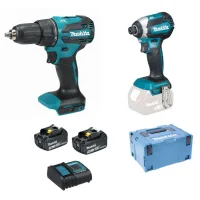 Makita - Taladro Percutor Inalámbrico De 18 V Y Llave De Impacto, 2 Baterías De Iones De Litio De 3,0 Ah, Cargador Dlx2537sj