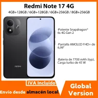 Versión global del Redmi Note 17 4G con Snapdragon 6s 4G Gen 2, batería de 7700 mAh (típica), carga de 45 W y pantalla AMOLED de 6,99" a 120 Hz. Teléfono móvil Xiaomi