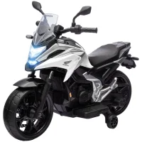 Moto Eléctrica Para Niños, Moto Para Niños De 12 V Con Mp3, Usb, Faro Led, Vehículo Para Niños Con Funciones Educativas Tempranas, Ruedas De Entrenamiento, 3 Km/h, Para 3-6 Años, Color Blanco