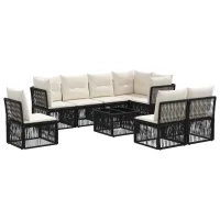 Conjunto De Sofás De Jardín 9 Uds. Negro Ratán Sintético Vidaxl
