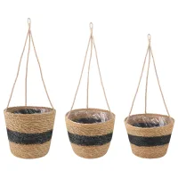 Hanging Plant Pot 3 Uds. Natural Y Negro Ø26 X 19 Cm Vidaxl
