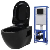 Vidaxl - Inodoro De Pared Con Cisterna Oculta Cerámica Negro