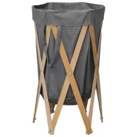 Canasta Para Lavandería Plegable De Madera Y Tela Gris - 238305