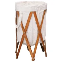 Cesto Para Colada Plegable Madera Y Tela Color Crema Vidaxl