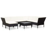 Set Muebles De Jardín 8 Piezas Y Cojines Ratán Sintético Negro Vidaxl