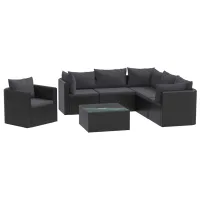 Set De Muebles De Jardín Y Cojines 7 Pzas Ratán Sintético Negro Vidaxl