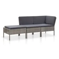 Set De Muebles De Jardín 3 Pzas Y Cojines Ratán Sintético Gris Vidaxl