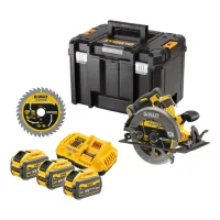 Dewalt - Sierra Circular Inalámbrica De 54 V Y 190 Mm, Con Accesorios, 3 Baterías De Iones De Litio De 9,0 Ah Y Cargador Dcs578nta