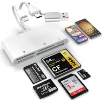 Lector De Tarjetas De Memoria 5 En 3, Lightning-type C-usb A Con Tres Conectores Hacia Sd/tf/cf/micro Sd/xd/ms Usb Otg, Lector De Tarjetas De Memoria Multi Para Iphone/ipad/android/macbook/p