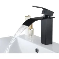 Age Robinet Cascade Monobloc Avec Bec Haut Mitigeur Haut Bassin Robinet De Lavabo Monotrou Avec Mitigeur Eau Chaude Et Froide De Salle De Bain En Cuivre (noir) -18,5 17,2 5 Cm