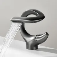 S-shaped Waterfall Faucet For Washbasin – Copper Hot/cold Water Mixer With Ceramic Valve, Water Saving, Grey