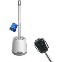 Silicone Toilet Brush - Toilet Brush And Brackets, Anti-drip, Anti-bacterial, Ventilated Toilet Brush, Quick Drying Odourless, Wall-mounted, Floor Mounted, Bathroom And Toilet, White