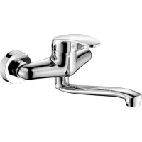 Grifo De Cocina Montado En La Pared - Grifo De Cocina - Giratorio 360° - Mezclador Monomando De Agua Fría Y Caliente - Montaje En Pared - Brazo Giratorio De 25 Cm - Plateado/negro