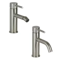 Pollini Acqua Design - Conjunto De Baño En Color Efecto Acero Completo Con Lavabo Y Bidé Pollini Jessy Kitjes1ns