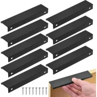 Tirador De Cocina Negro, 10 Tiradores De Muebles Invisibles Con Distancia Entre Centros, Tirador De Puerta De Aluminio, Tirador De Muebles Negro Para Oficinas, Cajones Y Armarios (128 Mm/150 Mm De Lon