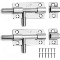 2pcs Stainless Steel Door Lock - Sliding Latch With Screws For Door, Window, Bathroom, Fence, Garden Shed - Rust Proof Bolt