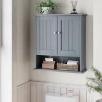 Hibi Mono Wall-mounted Bathroom Shelf Cabinet, 2 Doors & Open Shelves, Toilet Organizer, Medicine Cabinet