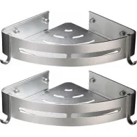 2pcs Shower Corner Shelf Shower Caddy Aluminum Bathroom Shelves-strong Adhesive (no Drilling) Removable Hooks Rustproof