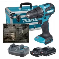 Taladro Atornillador Percusión Makita Dhp490wvx7 18v 2x2ah Y Caja De Acceso 70pcs