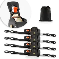 Mophorn Correas De Amarre Retráctiles, 25,4 Mm X 4,9 M, Ganchos En S, Capacidad De Carga 700 Kg, Bolsa De Transporte Incluida, Para Mudanzas, Remolques, Motos, Kayaks Y Portaequipajes. Pack De 4