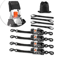 Mophorn Correas De Trinquete Retráctiles, 25,4 Mm X 3 M, Con Ganchos En S, Capacidad De Carga De 544 Kg, 4 Bucles Suaves, Para Transporte, Remolques, Motos, Techo De Vehículos, Juego De 4 Unidades