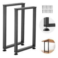 Vevor Patas De Mesa Cuadradas De Acero Al Carbono, Capacidad Máxima 1000 Kg, 740 X 450 Mm, Negro, Juego De 2 Patas Con Kit De Herrajes Para Muebles, Escritorio, Banco De Trabajo, Mesa De Bar Y Oficina