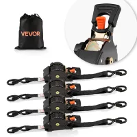 Vevor Correas De Amarre Retráctiles, 25,4 Mm X 4,9 M, Ganchos En S, Resistencia A La Rotura 700 Kg, Bolsa De Transporte, Para Mudanzas, Remolques, Motocicletas, Kayaks Y Techos De Coches. 4 Uds