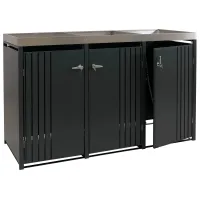 Obertizo Exterior Para 3 Cubos De Basura Con Jardinera, Caseta De Basura De Acero Antracita, Caja Para Cubos De 80 A 240 L 04000931