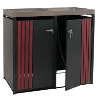 Ubo De Basura Doble Con Jardinera Cobertor Para 2 Cubos De 80 A 240 L Metal Antracita Efecto Madera Oscura 04000932