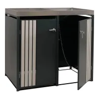 Ubos De Basura Exteriores Dobles Con Jardinera Cobertizo Para 2 Contenedores De 80 A 240 L Metal Antracita Efecto Madera Clara 04000932