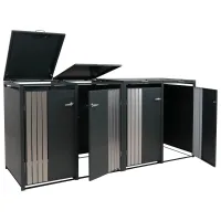 Ubos De Basura 4 Contenedores Con Tapa Cobertizo Exterior De Acero Galvanizado Antracita 80 A 240l Con Cerradura 122x264x84 Cm 04000934