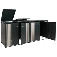 Obertizo Para 4 Cubos De Basura Con Tapa Cobertizo Para Cubos De Basura De Metal Con Apertura Superior 122x264x84 Cm Antracita Aspecto Madera Clara 04000934