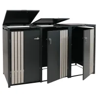 Ubos De Basura Triples Con Tapa Cobertor Para 3 Cubos De 80 A 240 L Metal Antracita Efecto Madera Clara 04000934