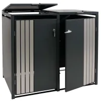 Ubo De Basura Exterior Para 2 Cubos De 80 A 240 L De Acero Antracita Cobertizo Para Cubos Con Tapas Puertas Con Cerradura Y Resortes De Gas 132 X 84 X 122 Cm 04000934